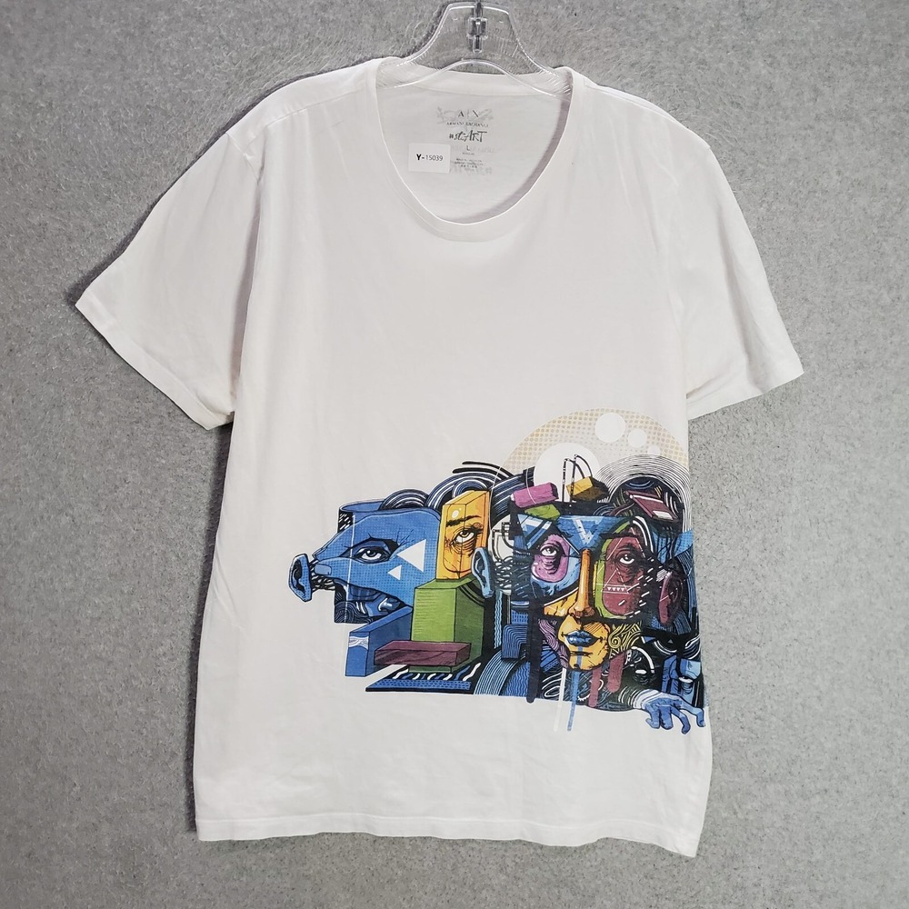 Armani Exchange Men T-Shirt Large White Rayaan Cassiem Street Artist READ